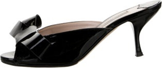 Miu Miu Patent Leather Slides Black Bow Accents