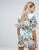 Thumbnail for your product : Missguided Tropical Print Tie Front Playsuit