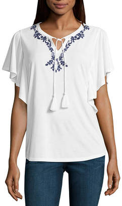 Liz Claiborne 3/4 Sleeve Split Crew Neck T-Shirt-Womens