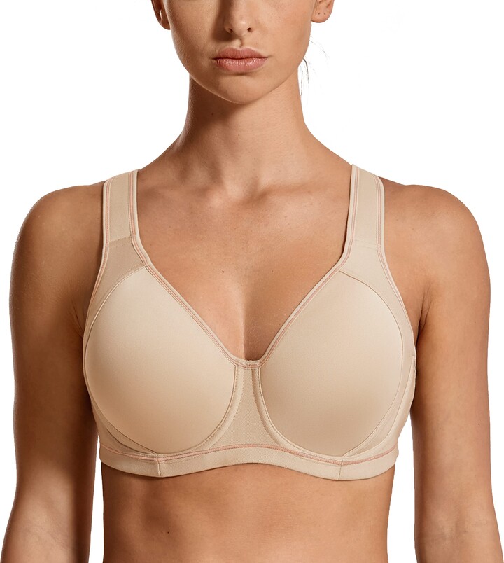 SYROKAN Women's Sports Bra High Impact Underwire Support Full Coverage Plus  Size Molded Fitness Workout Bras Beige-A262 38E - ShopStyle