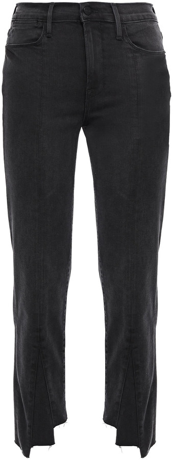 black cropped frayed jeans