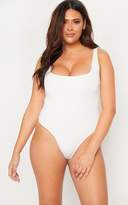 Thumbnail for your product : PrettyLittleThing Plus White Slinky Square Neck Thong Bodysuit