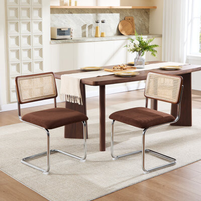 Rosecliff Heights Crumley 18.9'' H Mid-Century Modern Cantilever Dining Chair with Cane Rattan Back and Steel Frame