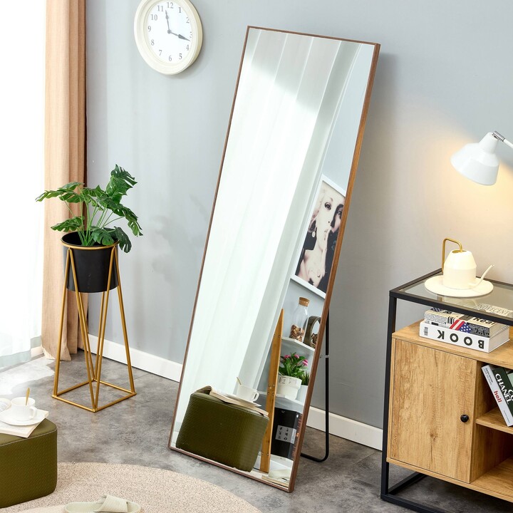 AWZTOO 65" x 23" Brown Fulllength Mirror With Solid Wood Frame Dressing Wall Mount Mirror