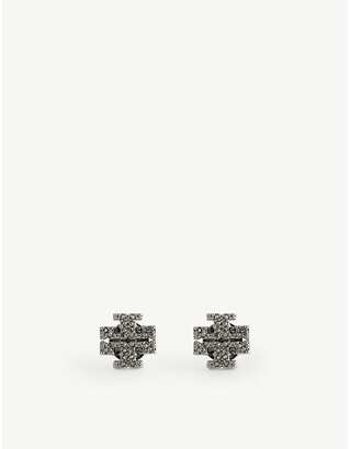 Tory Burch Kira brass, titanium and crystal stud earrings