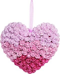 TII Soft Rose Heart Shaped Valentine's Day Wreath, 15.5 Inches in Soft Pinks with Hanging Ribbon