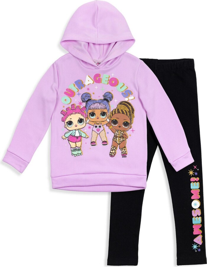 L.O.L. Surprise! Girls Pullover Fleece Hoodie and Leggings Outfit Set - Purple/black
