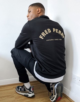Fred Perry back logo zip up track jacket in black - ShopStyle