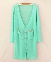 Thumbnail for your product : ChicNova V-neck Cutout Long Cardigan With Gold Edge Pocket