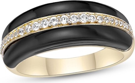 Zales Onyx and White Lab-Created Sapphire Ring in Sterling Silver with 18K Gold Plate