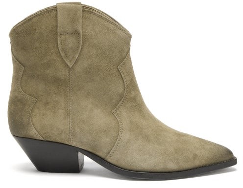 tan suede western ankle boots