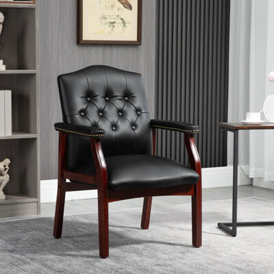 George Oliver Leather Reception Guest Chairs W/Padded Seat And Arms Ergonomic Mid-Back Office Executive Side Chair For Meeting Waiting Room Conference Office Guest