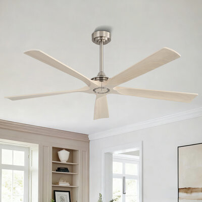 Mercer41 60inch 5 Solid Wood Blades Ceiling Fan Noiseless DC Motor 6 Speed Timer With Remote