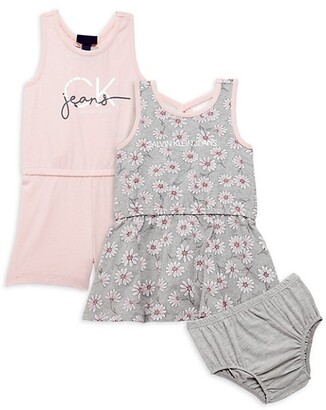 Calvin Klein Baby Girl's 3-Piece Logo Romper, Floral Dress Bloomers Set -  ShopStyle
