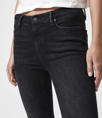 AllSaints Grace Cropped Ankle Fray Mid-Rise Skinny Jeans, Washed Black