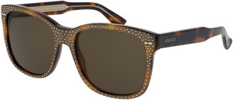 Gucci Monochromatic Studded Square Sunglasses, Brown Havana