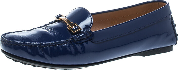 Tod's Blue Patent Leather Horsebit Loafers