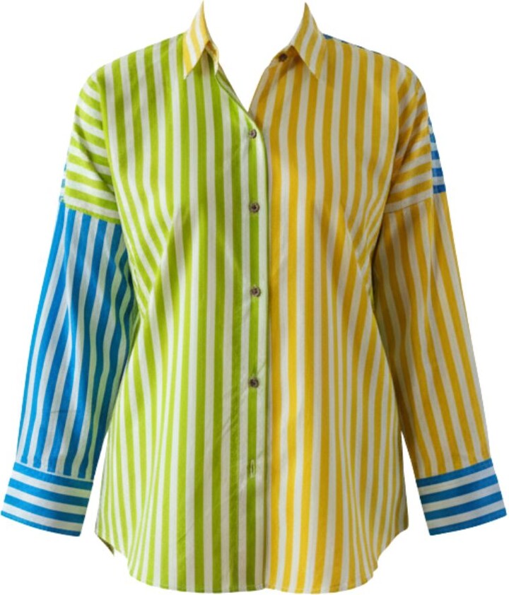 Charkha & Loom Blue / Yellow London Shirt Hand Block Printed Cotton Blue & Yellow
