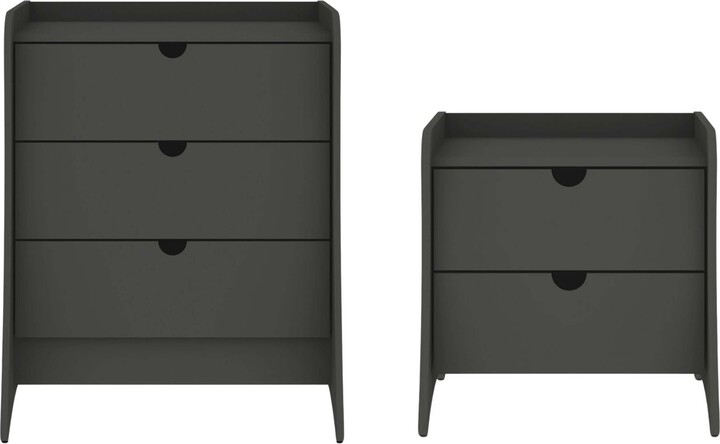 Manhattan Comfort Coney 2-Piece Mid-Century Modern Dresser and Nightstand Set in Grey