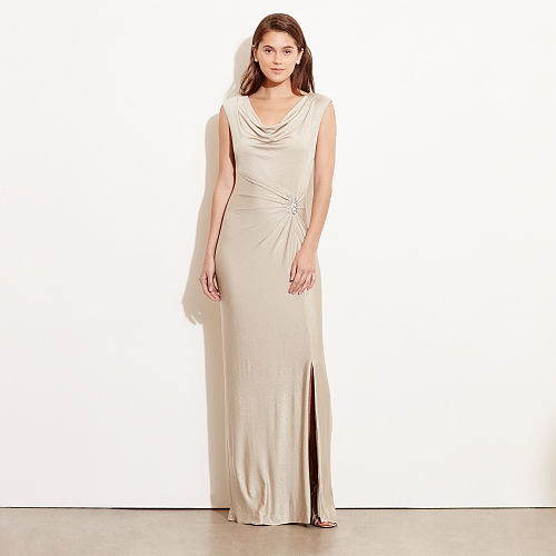 Ralph Lauren Metallic Brooch Gown - ShopStyle Evening Dresses