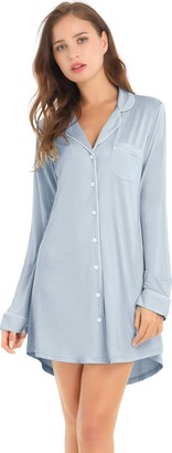 Amorbella Womens Button Up Sleep Shirt Boyfriend Nightshirt Pajama Top Nightgown Plus Size 