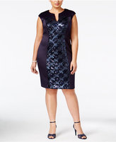 Thumbnail for your product : Connected Plus Size Sequined-Panel Sheath Dress