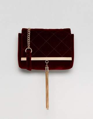 Lipsy Velvet Quilted Cross Body Bag With Gold Tassel