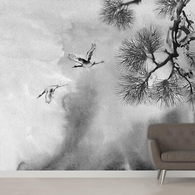 IDEA4WALL Pastel Watercolor Birds Flying Storm Cloud Paintable Wall Mural
