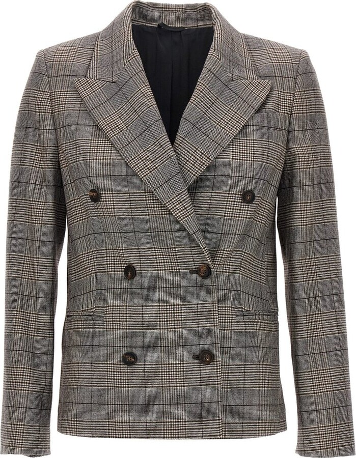 DKNY Asymmetrical Button Front Single Breasted Windowpane Wool Blend Coat