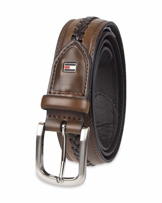 Tommy Hilfiger Men's Casual Belt - Fabric and Leather Strap with Classic Single Prong Buckle