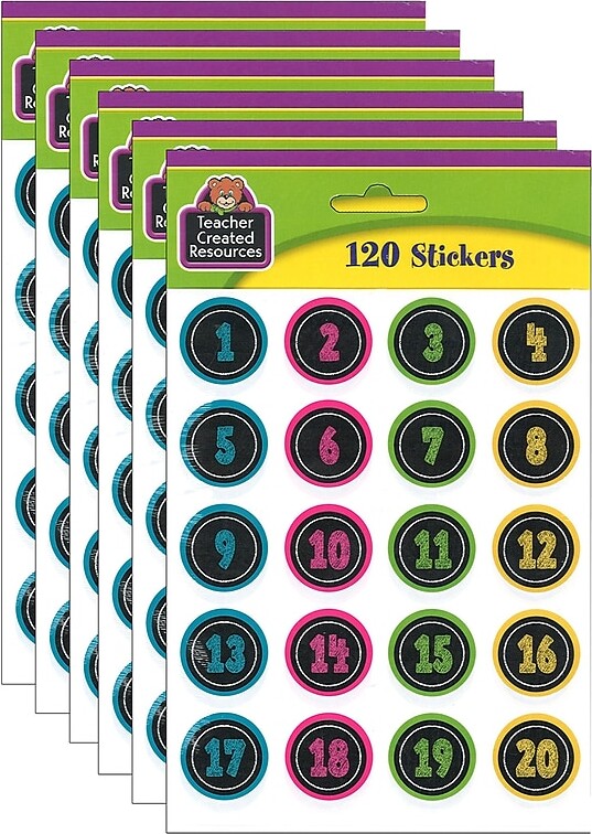 Teacher Created Resources Chalkboard Brights Numbers Stickers, 120 Per Pack, 6 Packs (TCR3841-6)