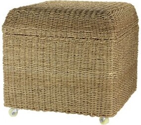 Household Essentials 18" Seagrass Rolling Wicker Storage Ottoman