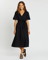 Thumbnail for your product : AERE Women's Black Midi Dresses - Linen Wrap Dress