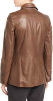Thumbnail for your product : Brunello Cucinelli Shawl-Collar One-Button Leather Blazer w/ Monili Trim