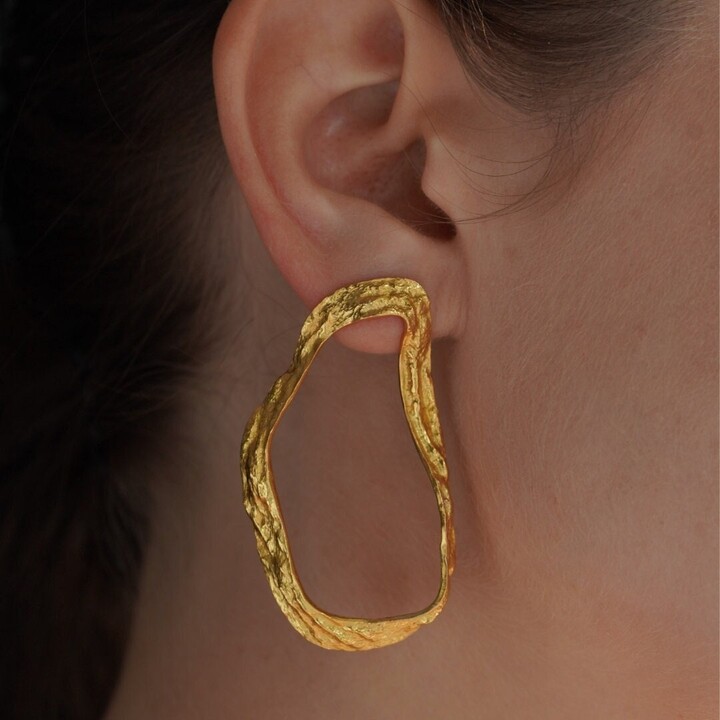 Etsy Irregular Gold Hoop Earrings Abstract Statement Texture Unique Modern Avant Garde