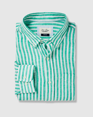 Gazman - Men's Green Shirts - Linen Bengal Stripe Long Sleeve Shirt - Size One Size, L at The Iconic