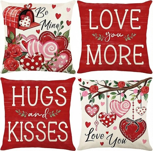 Lomsoe4pcsValentinesDayThrowPillowCoversRedHeartsValentinesDecorationforCouchSofaHolidayHomeDecor.