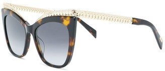 Moschino Tortoiseshell Curb Chain Trim Sunglasses