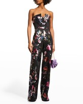 Thumbnail for your product : Black Halo Lena Strapless Metallic Floral-Print Jumpsuit