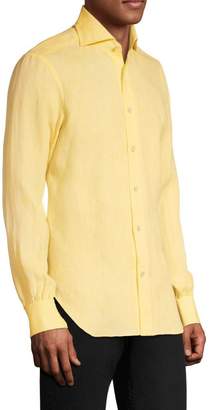 Kiton Solid Linen Button-Down Shirt