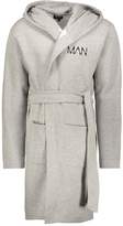 Thumbnail for your product : boohoo Jersey Fleece Hooded Robe With MAN Embroidery