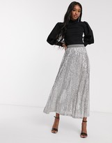 Thumbnail for your product : ASOS DESIGN sequin pleated maxi skirt in grey