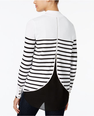 XOXO Juniors' Chiffon-Back Striped Sweater