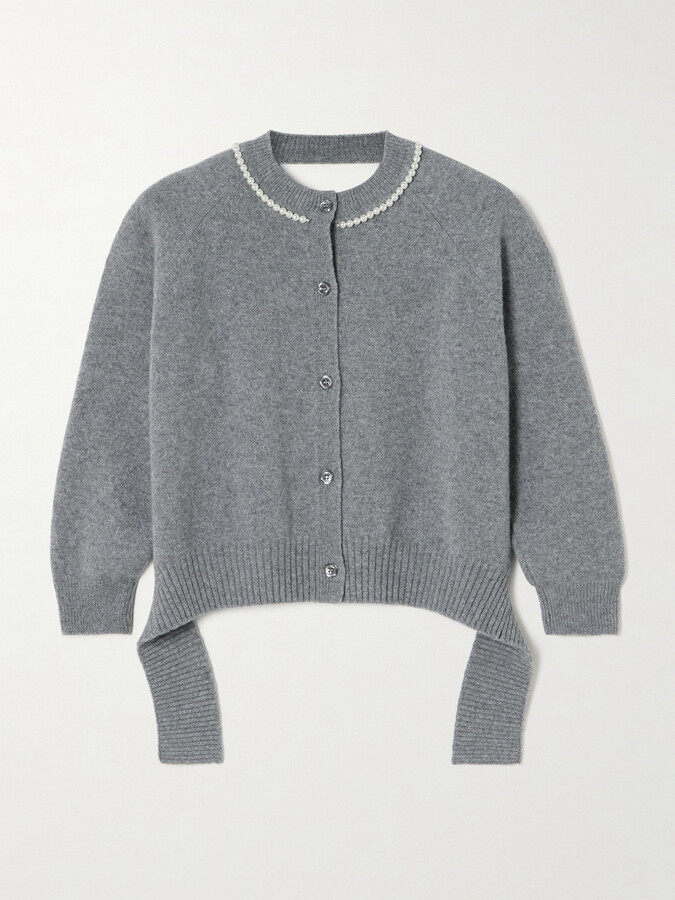 Simone Rocha Open-back Faux Pearl-embellished Wool-blend Cardigan - Gray
