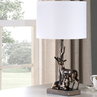 19.75" In Capreolus Bronze Western Roe Deers Polyresin Table Lamp
