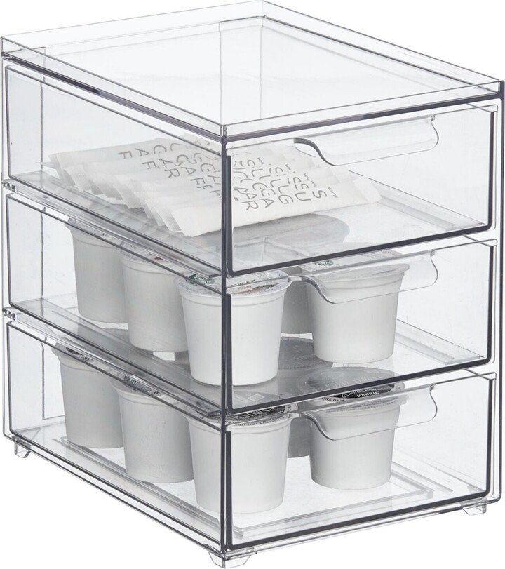mDesign Plastic Stackable Kitchen Pantry Organizer with Drawer