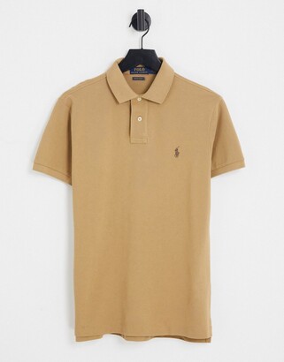 Polo Ralph Lauren oversized pique polo in tan with pony logo - ShopStyle