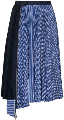 Sacai Contrasting-Panel Pleated Midi Skirt