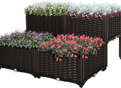 Latitude Run Raised Garden Bed With Legs Plastic Self-Draining Planter Box For Herbs Veggies Flowers Brown Appeal 4 Piece Veggies