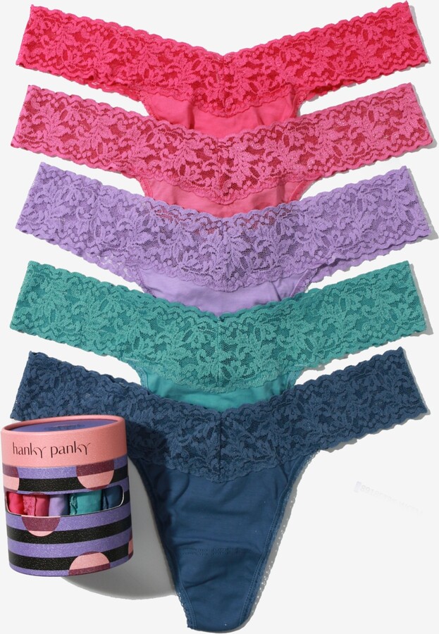 3 Pack Low Rise Thongs in Pink, Blue & Violet, Hanky Panky